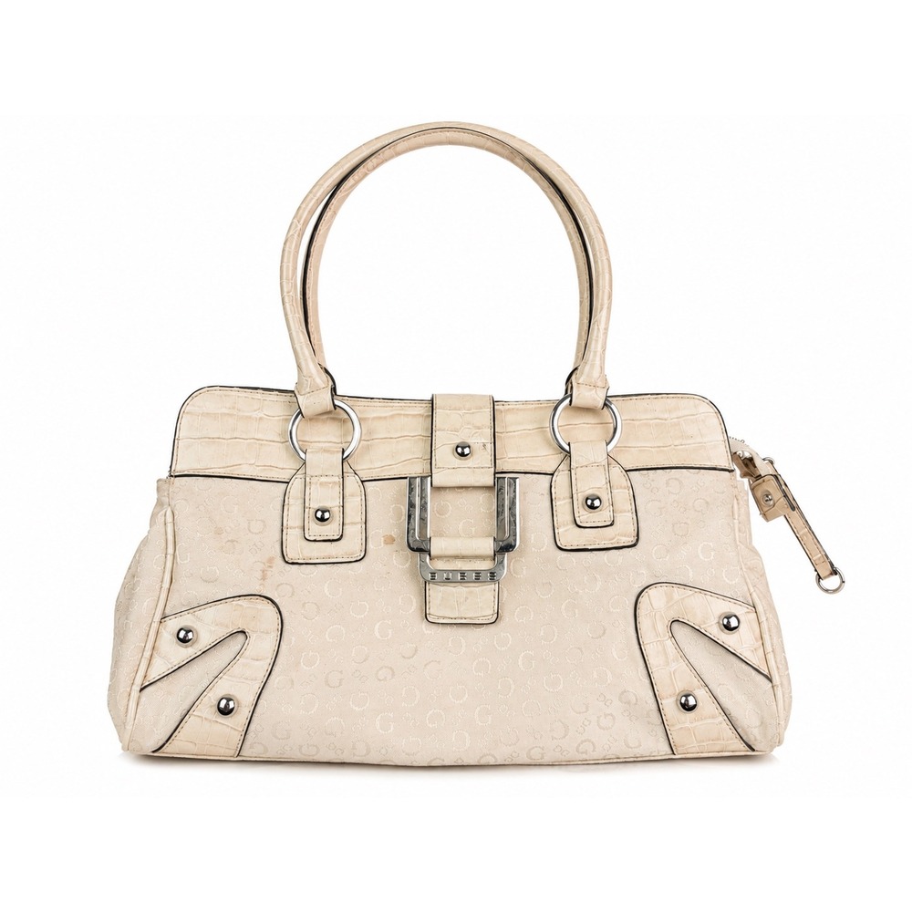 Guess Vintage Y2K Cream Monogram Croc Embossed Satchel Shoulder Bag Purse